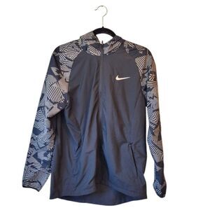 Nike Dri-Fit Black Abstract Geometric Print Windbreaker Jacket Size L